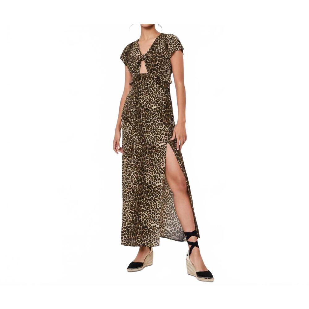 NEW OASIS tiger print slit maxi dress in beige